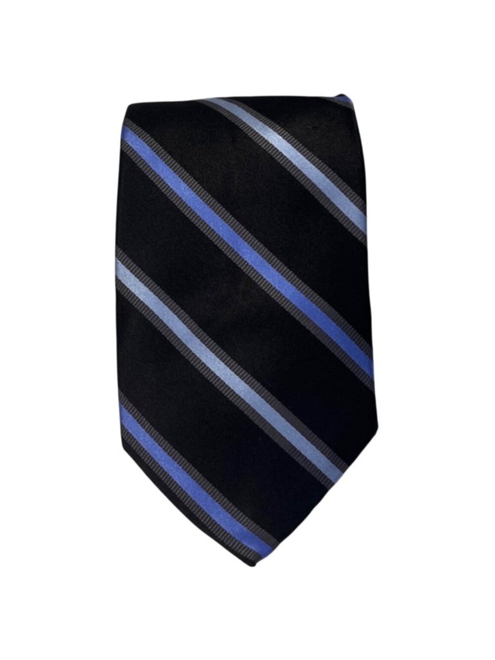 Stafford Black Striped Tie With Blue & Gray Accents 100% Silk Handmade (3/$15)